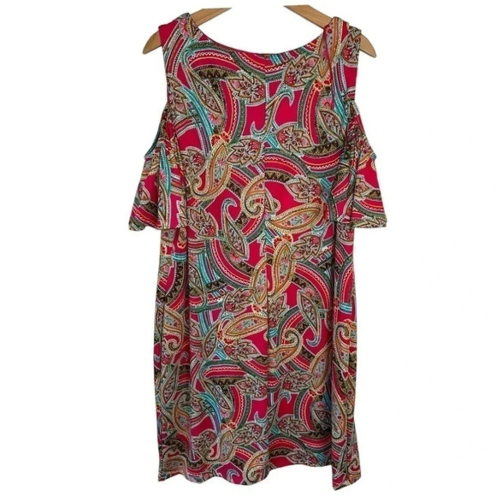 Studio Ronni Nicole Dress 18 Pink‎ Paisley Cold Shoulder Flutter Sleeve Shift